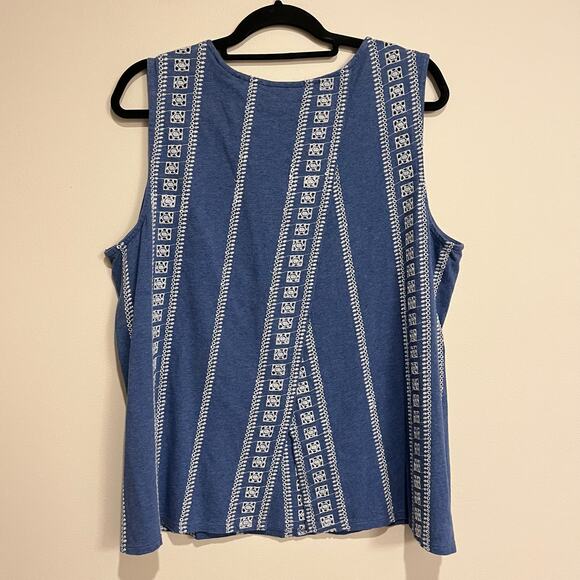 J. Jill Top Sleeveless Shirt Tank Blue White Eyelet Lace Embroidery Plus Size 2X - Picture 2 of 6